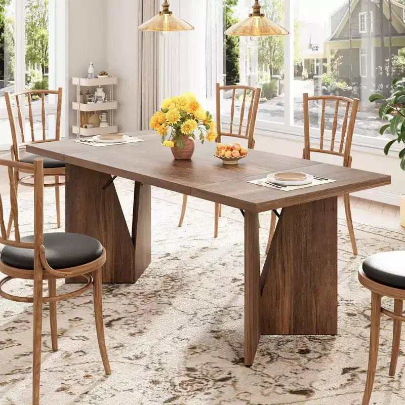 Table à manger rectangulaire de 71 pouces pour 6 personnes, grande table de cuisine haute au style rustique de maison de campagne, avec grand plateau et longs pieds en bois robustes