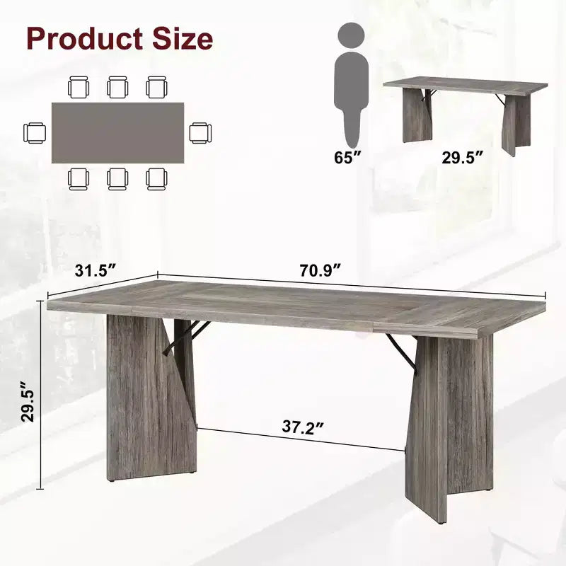 Table à manger rectangulaire de 71 pouces pour 6 personnes, grande table de cuisine haute au style rustique de maison de campagne, avec grand plateau et longs pieds en bois robustes