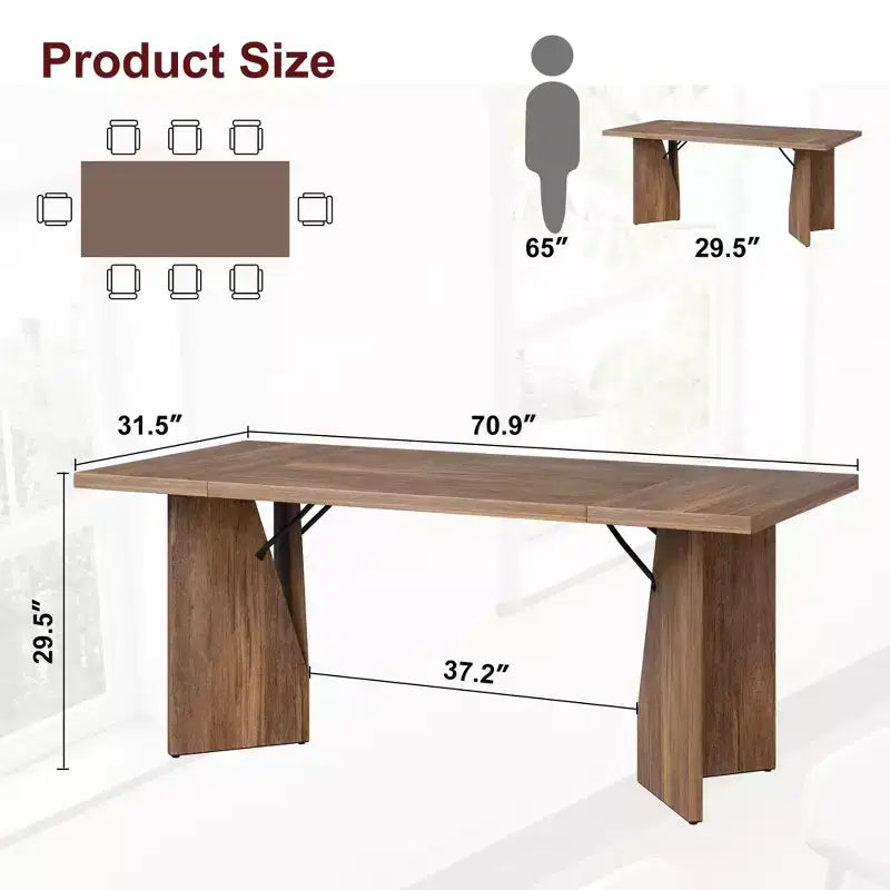 Table à manger rectangulaire de 71 pouces pour 6 personnes, grande table de cuisine haute au style rustique de maison de campagne, avec grand plateau et longs pieds en bois robustes