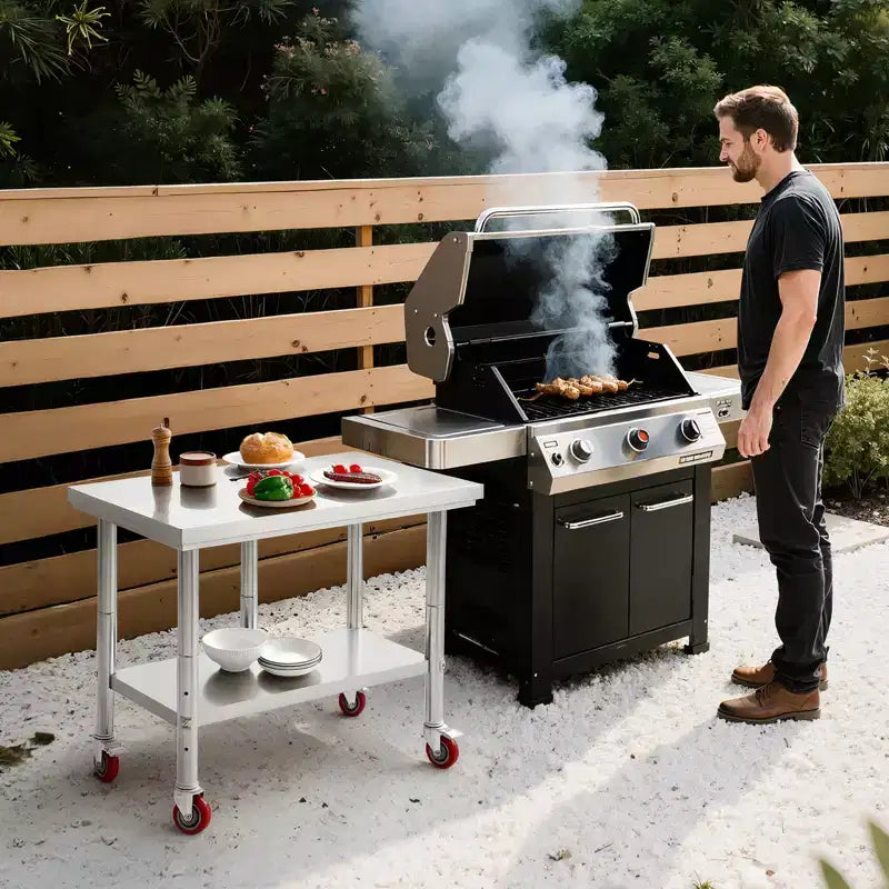 Table en acier inoxydable, plan de travail de préparation des aliments de 24 x 30 pouces avec roulettes, table de préparation pour cuisine avec étagère inférieure réglable, argentée