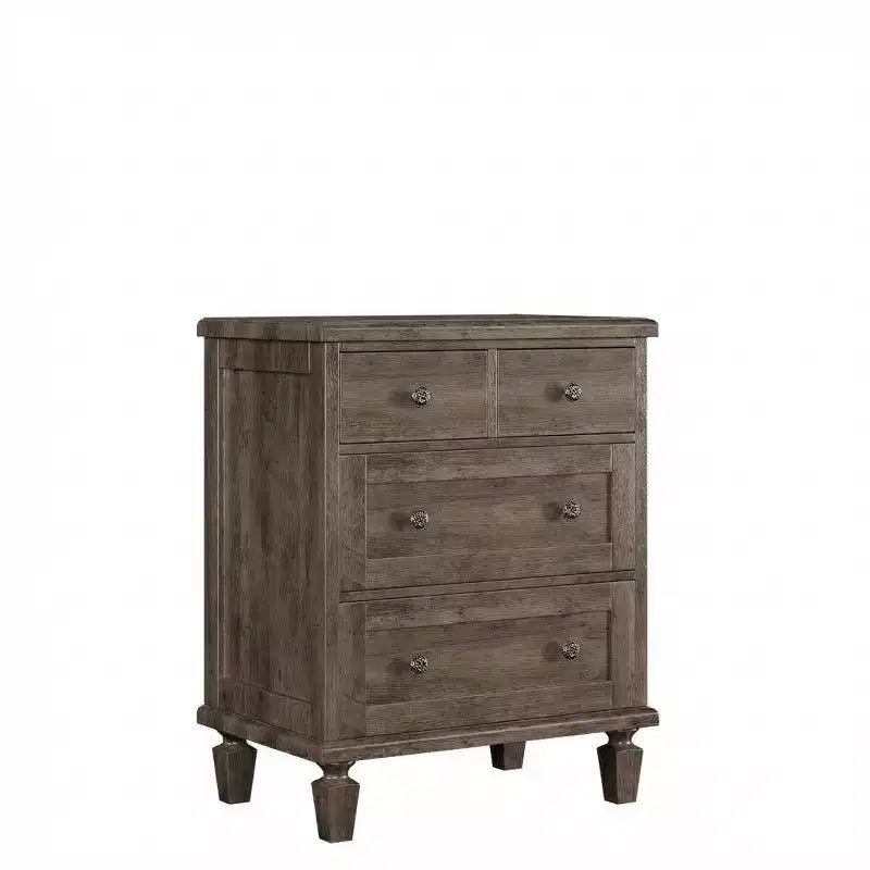 Commode à 4 tiroirs pour chambre, commode vintage avec poignées sculptées et pieds fuselés, meuble en bois à grande capacité de rangement