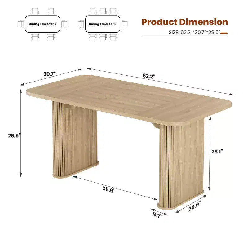Table de salle à manger de 63 pouces pour 6 à 8 personnes, table de cuisine de style campagnard avec grand plateau, table rectangulaire pour la salle à manger, le salon ou la cuisine