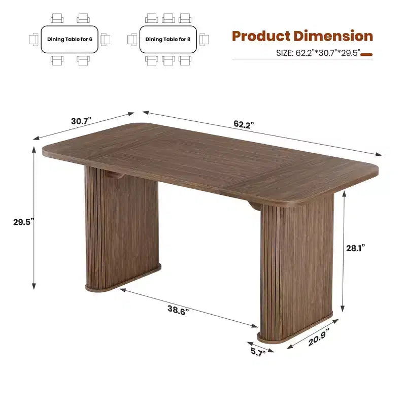 Table de salle à manger de 63 pouces pour 6 à 8 personnes, table de cuisine de style campagnard avec grand plateau, table rectangulaire pour la salle à manger, le salon ou la cuisine