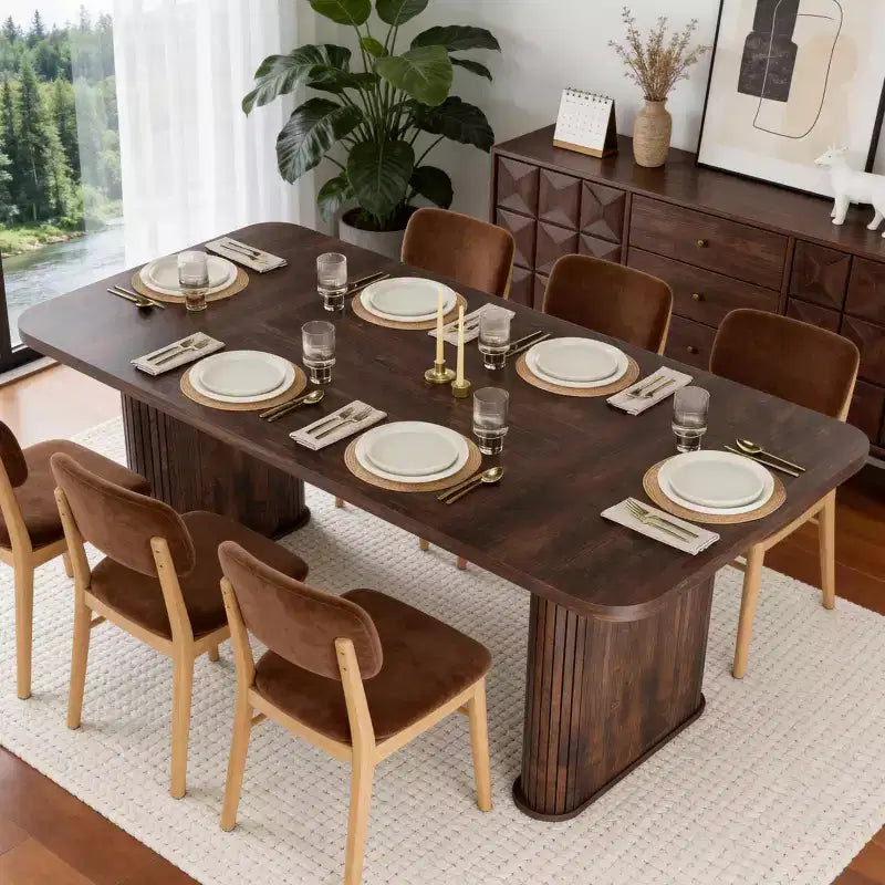 Table de salle à manger de 63 pouces pour 6 à 8 personnes, table de cuisine de style campagnard avec grand plateau, table rectangulaire pour la salle à manger, le salon ou la cuisine