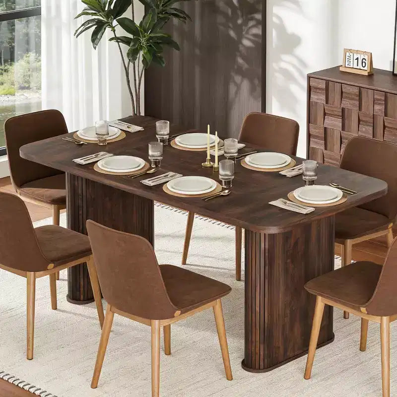 Table de salle à manger de 63 pouces pour 6 à 8 personnes, table de cuisine de style campagnard avec grand plateau, table rectangulaire pour la salle à manger, le salon ou la cuisine
