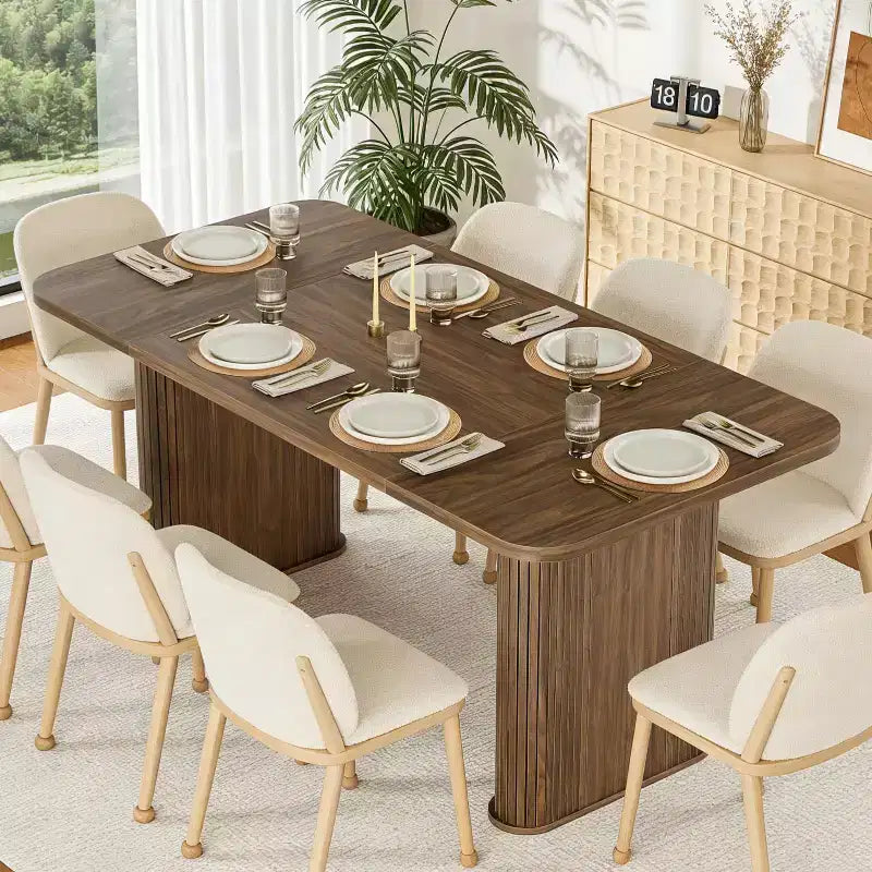 Esstisch, 63 Zoll, für 6-8 Personen, Küchentisch im Landhausstil mit großer Tischplatte, rechteckiger Esstisch fürs Esszimmer, Wohnzimmer und die Küche