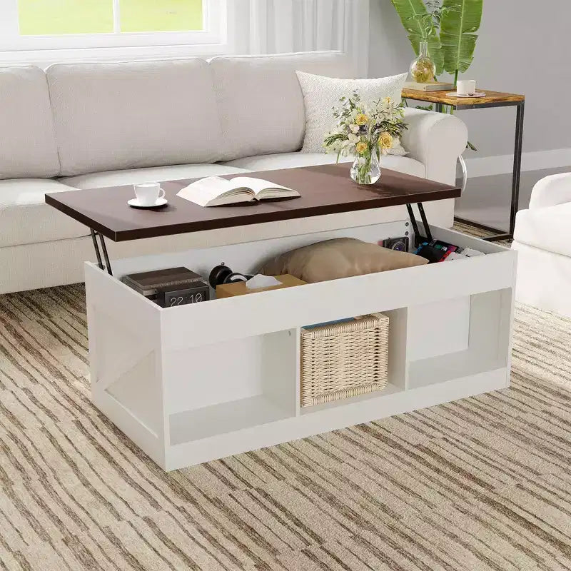 Mesa de centro elevable con almacenamiento oculto, mesa decorativa de estilo rústico para la sala de estar