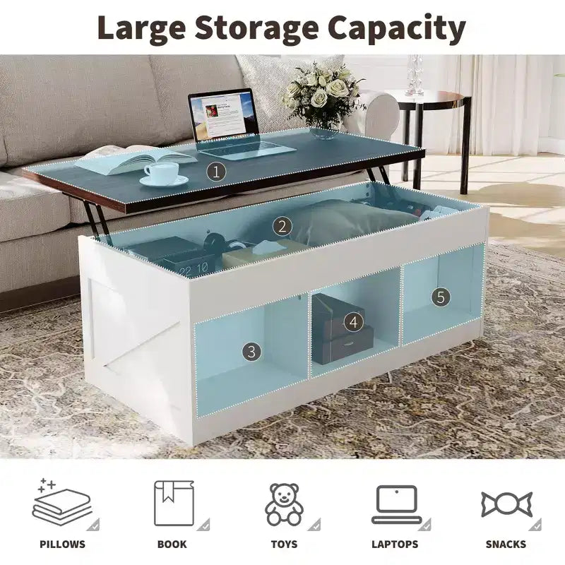 Mesa de centro elevable con almacenamiento oculto, mesa decorativa de estilo rústico para la sala de estar