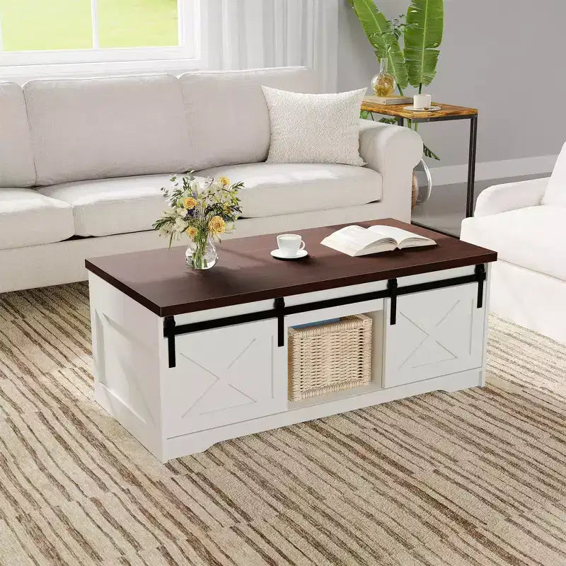 Mesa de centro elevable con almacenamiento oculto, mesa decorativa de estilo rústico para la sala de estar