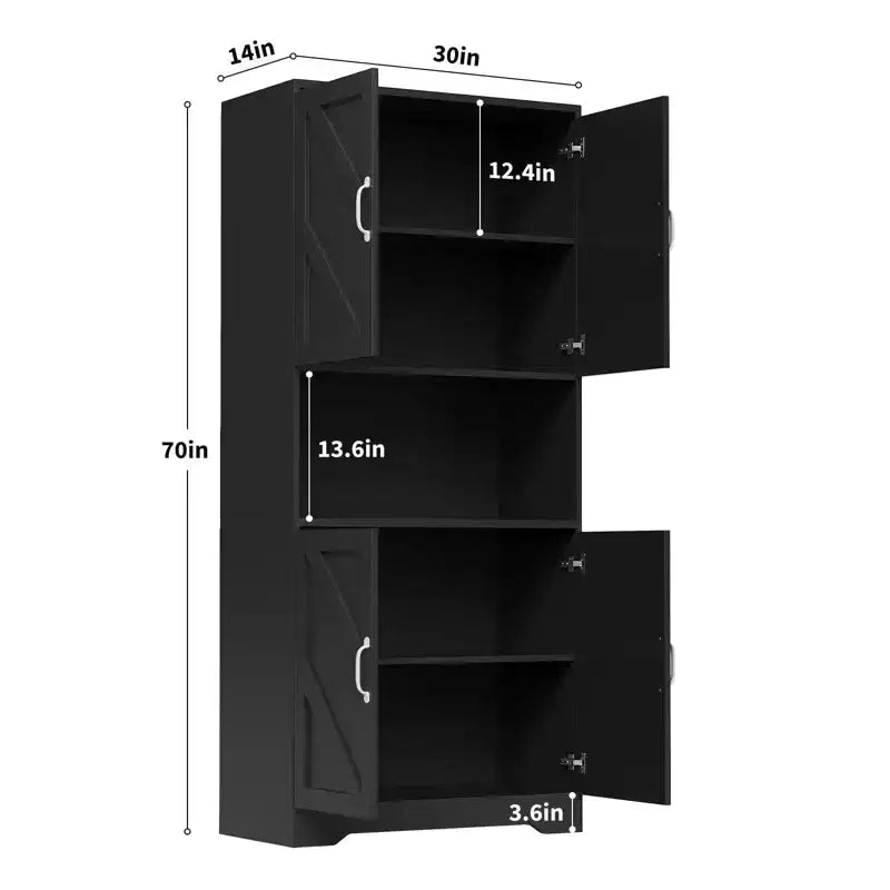 Meuble de rangement haut de 70 pour la cuisine avec étagère ouverte - Meuble de rangement campagnard à 4 portes avec étagères réglables pour la cuisine et la salle à manger