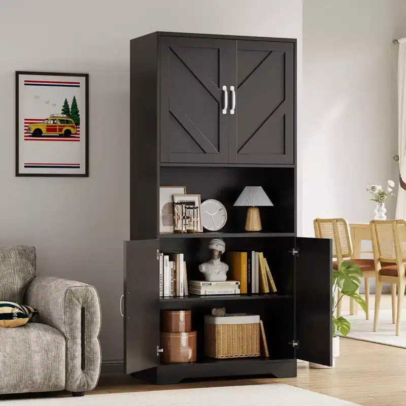 Meuble de rangement haut de 70 pour la cuisine avec étagère ouverte - Meuble de rangement campagnard à 4 portes avec étagères réglables pour la cuisine et la salle à manger
