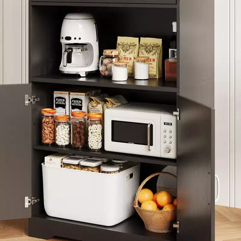 Meuble de rangement haut de 70 pour la cuisine avec étagère ouverte - Meuble de rangement campagnard à 4 portes avec étagères réglables pour la cuisine et la salle à manger