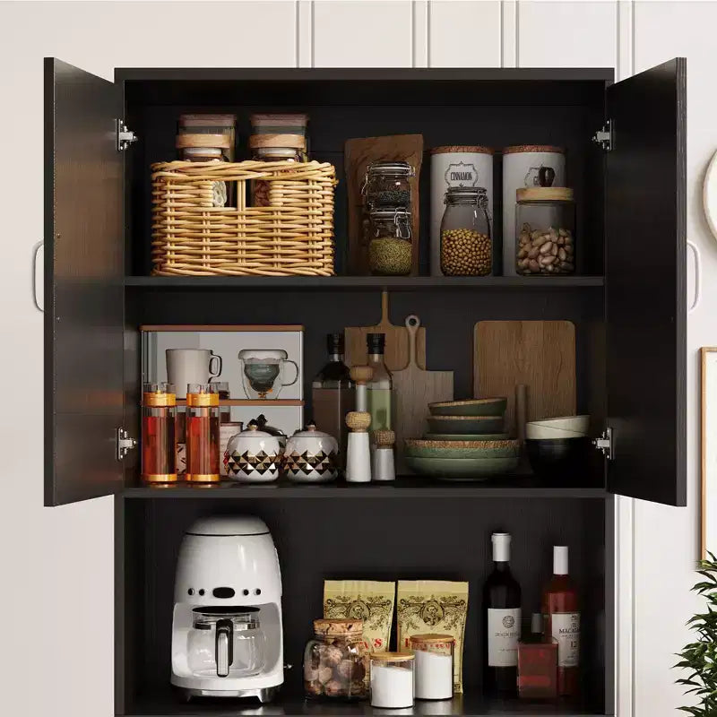 Meuble de rangement haut de 70 pour la cuisine avec étagère ouverte - Meuble de rangement campagnard à 4 portes avec étagères réglables pour la cuisine et la salle à manger