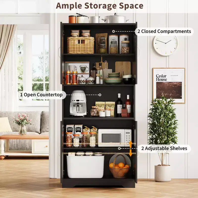Meuble de rangement haut de 70 pour la cuisine avec étagère ouverte - Meuble de rangement campagnard à 4 portes avec étagères réglables pour la cuisine et la salle à manger