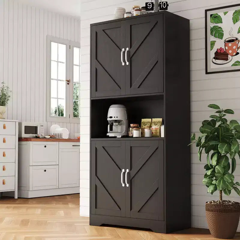 Meuble de rangement haut de 70 pour la cuisine avec étagère ouverte - Meuble de rangement campagnard à 4 portes avec étagères réglables pour la cuisine et la salle à manger
