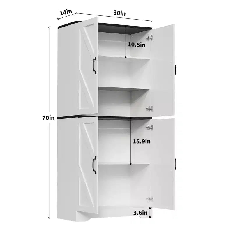 Meuble de rangement haut de 70 pour la cuisine avec étagère ouverte - Meuble de rangement campagnard à 4 portes avec étagères réglables pour la cuisine et la salle à manger
