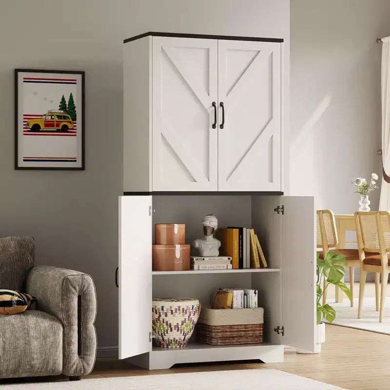 Meuble de rangement haut de 70 pour la cuisine avec étagère ouverte - Meuble de rangement campagnard à 4 portes avec étagères réglables pour la cuisine et la salle à manger