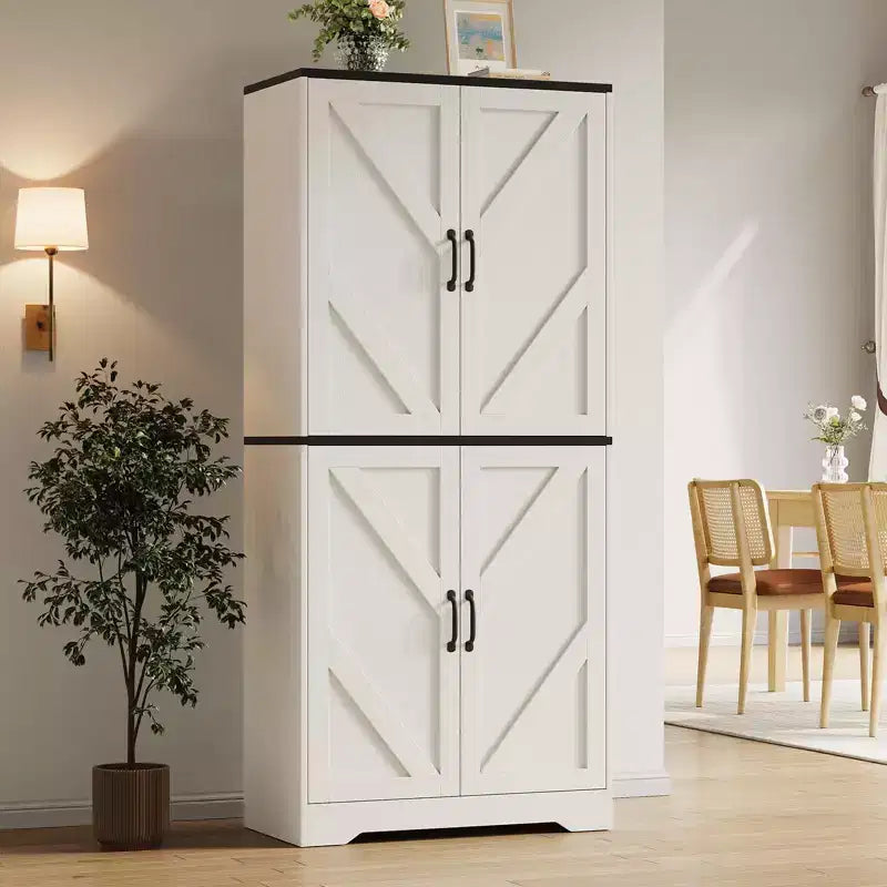 Meuble de rangement haut de 70 pour la cuisine avec étagère ouverte - Meuble de rangement campagnard à 4 portes avec étagères réglables pour la cuisine et la salle à manger