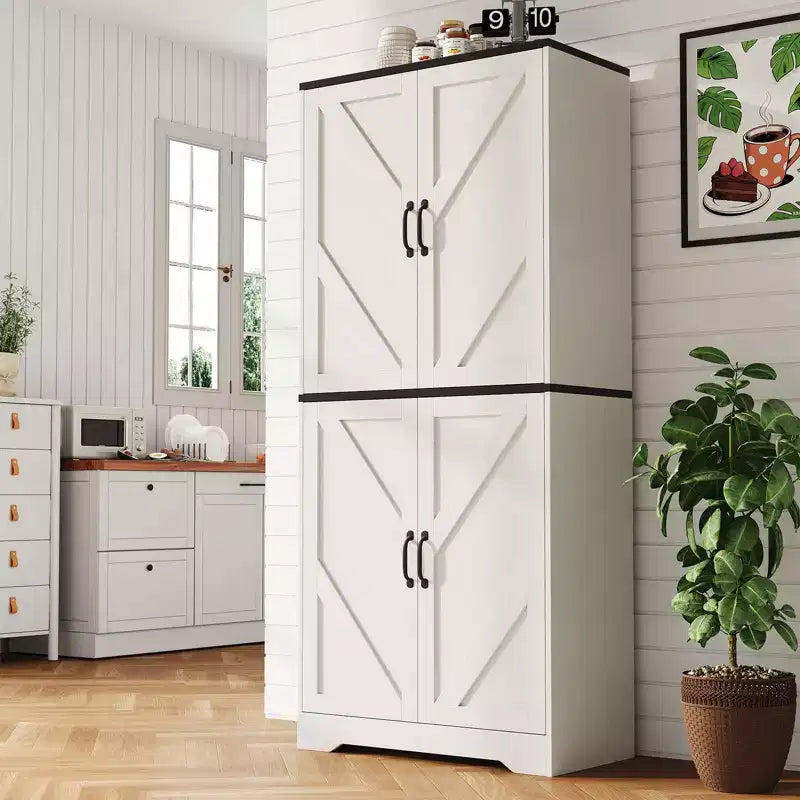 Meuble de rangement haut de 70 pour la cuisine avec étagère ouverte - Meuble de rangement campagnard à 4 portes avec étagères réglables pour la cuisine et la salle à manger