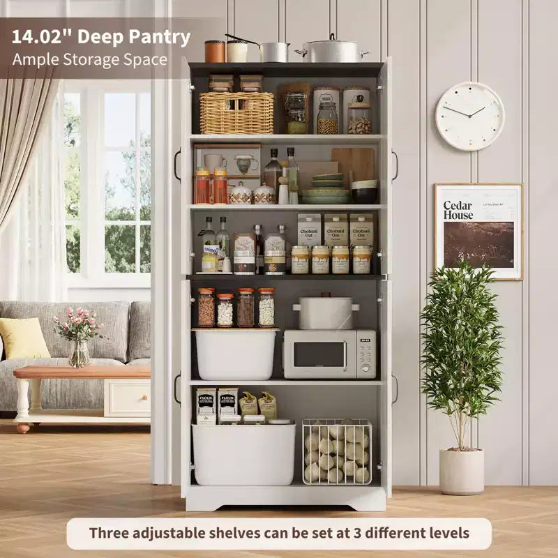 Meuble de rangement haut de 70 pour la cuisine avec étagère ouverte - Meuble de rangement campagnard à 4 portes avec étagères réglables pour la cuisine et la salle à manger