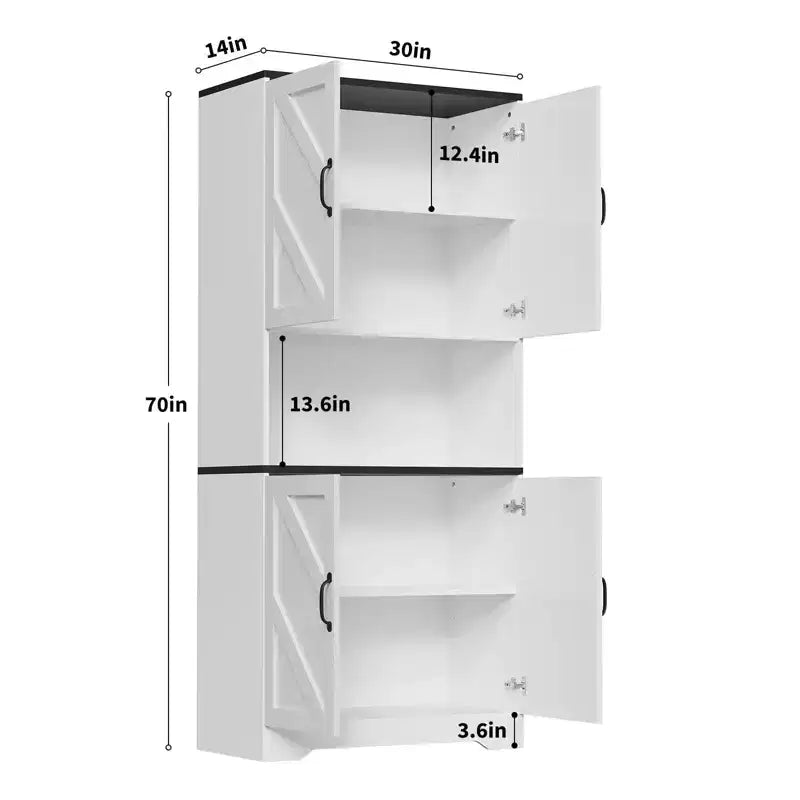 Meuble de rangement haut de 70 pour la cuisine avec étagère ouverte - Meuble de rangement campagnard à 4 portes avec étagères réglables pour la cuisine et la salle à manger