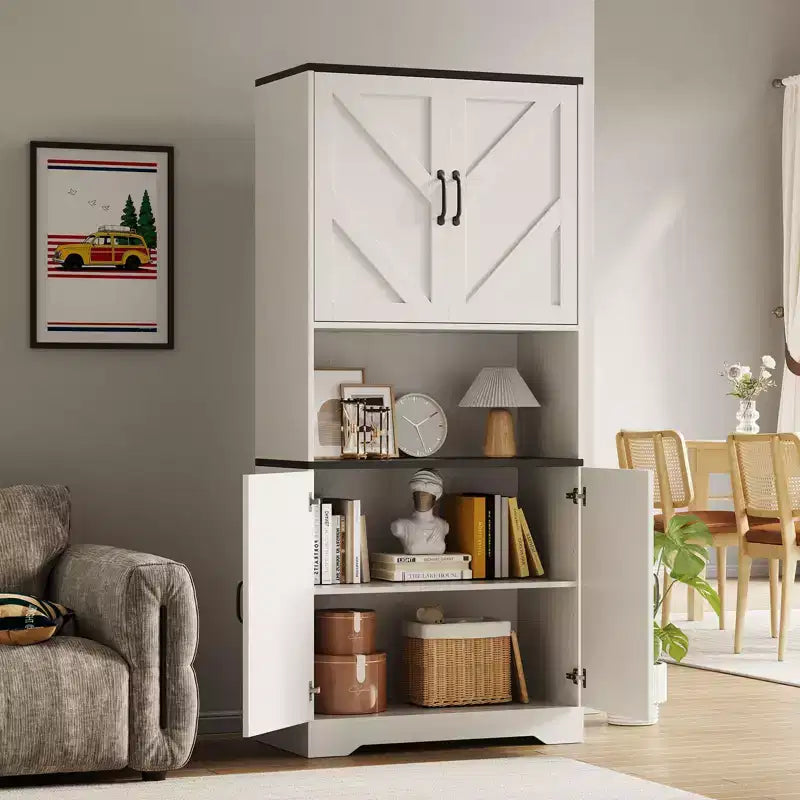 Meuble de rangement haut de 70 pour la cuisine avec étagère ouverte - Meuble de rangement campagnard à 4 portes avec étagères réglables pour la cuisine et la salle à manger