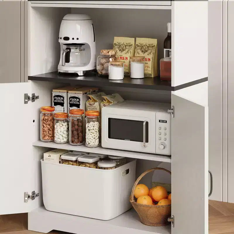 Meuble de rangement haut de 70 pour la cuisine avec étagère ouverte - Meuble de rangement campagnard à 4 portes avec étagères réglables pour la cuisine et la salle à manger