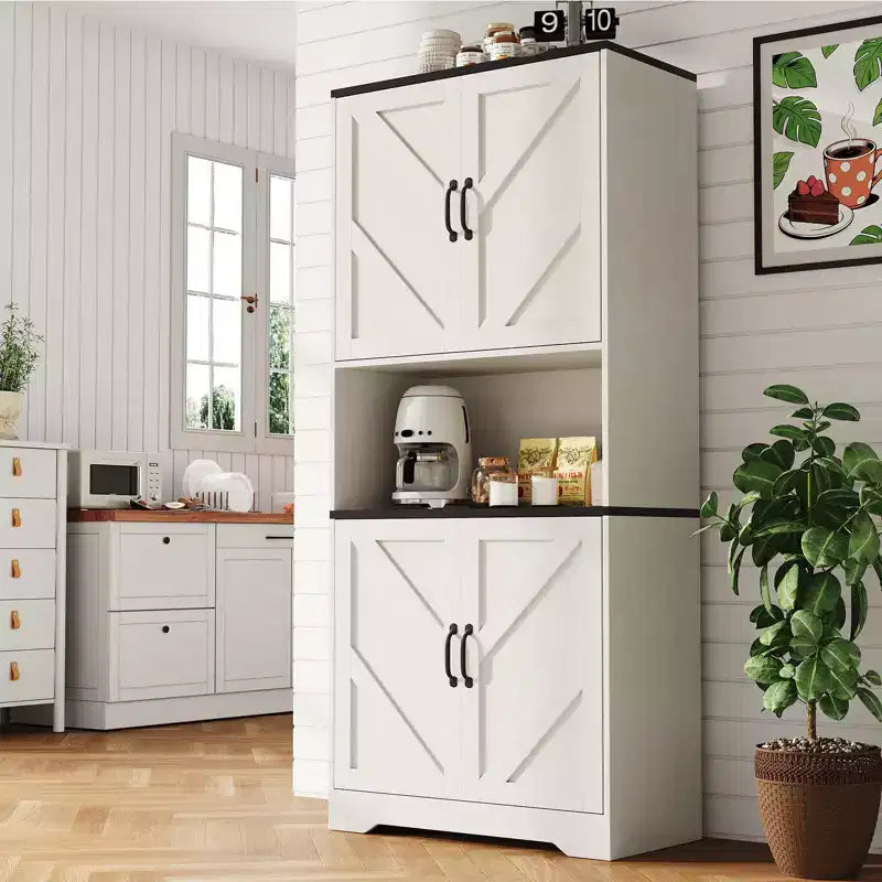 Meuble de rangement haut de 70 pour la cuisine avec étagère ouverte - Meuble de rangement campagnard à 4 portes avec étagères réglables pour la cuisine et la salle à manger