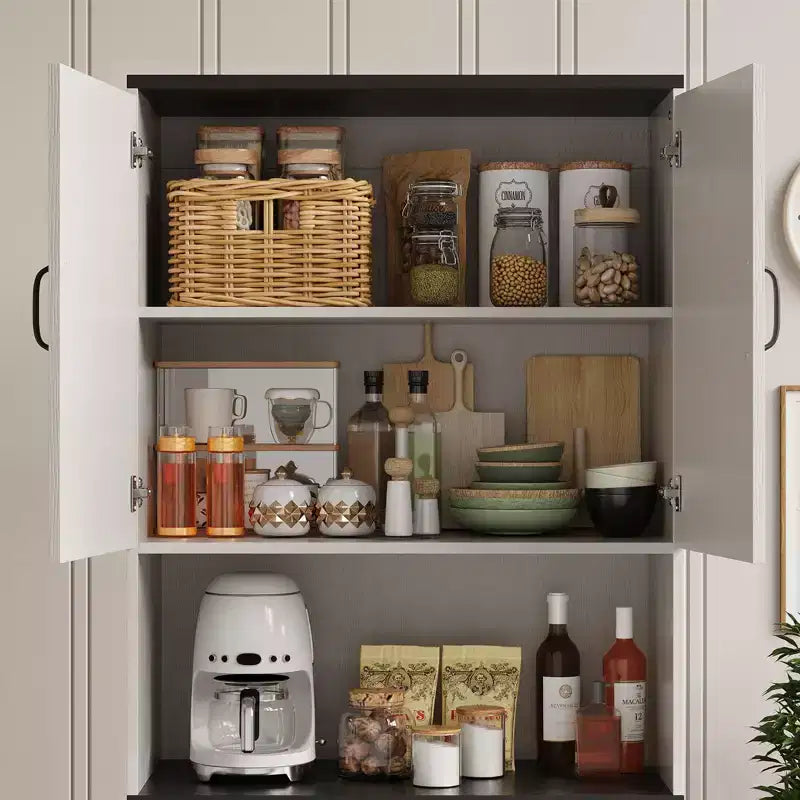 Meuble de rangement haut de 70 pour la cuisine avec étagère ouverte - Meuble de rangement campagnard à 4 portes avec étagères réglables pour la cuisine et la salle à manger