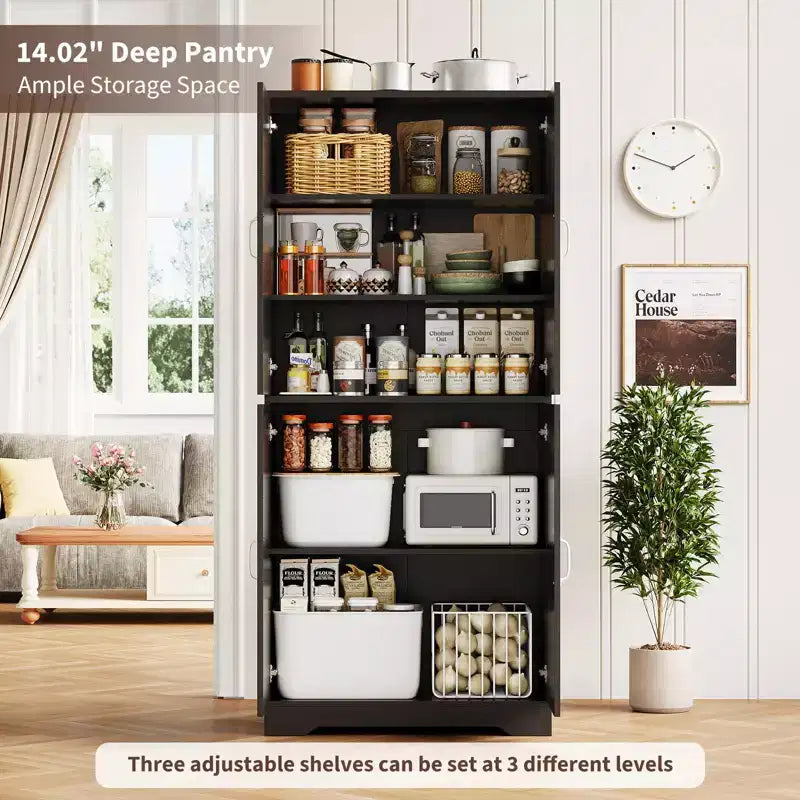 Meuble de rangement haut de 70 pour la cuisine avec étagère ouverte - Meuble de rangement campagnard à 4 portes avec étagères réglables pour la cuisine et la salle à manger