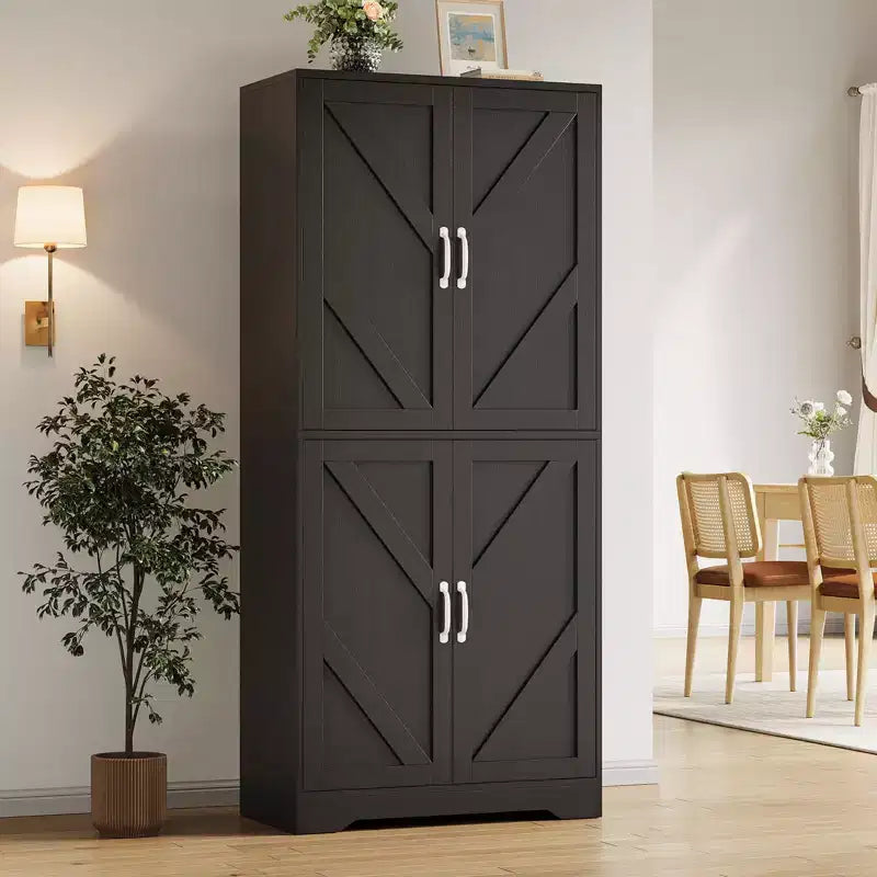 Meuble de rangement haut de 70 pour la cuisine avec étagère ouverte - Meuble de rangement campagnard à 4 portes avec étagères réglables pour la cuisine et la salle à manger