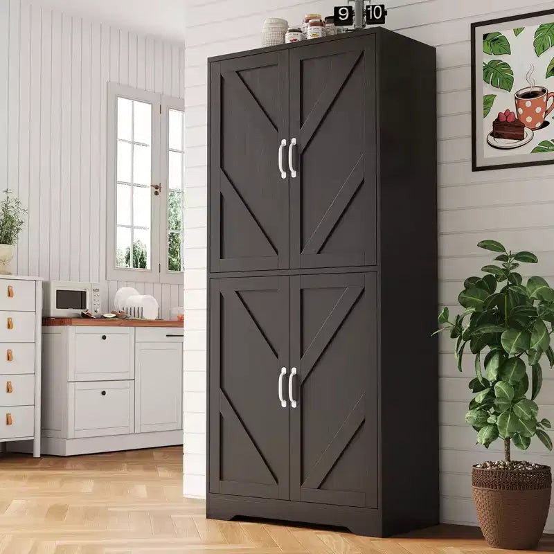 Meuble de rangement haut de 70 pour la cuisine avec étagère ouverte - Meuble de rangement campagnard à 4 portes avec étagères réglables pour la cuisine et la salle à manger