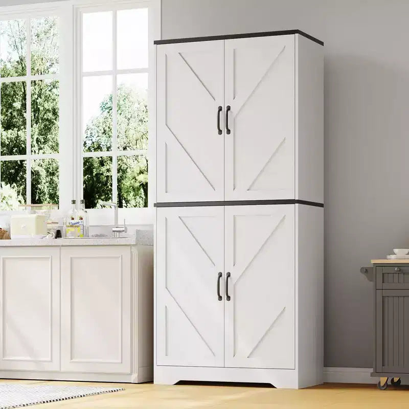 Küchenvorratsschrank, 70 hoch, mit offenem Regal - Aufbewahrungsschrank im Landhausstil mit 4 Türen und verstellbaren Einlegeböden für Küche und Esszimmer