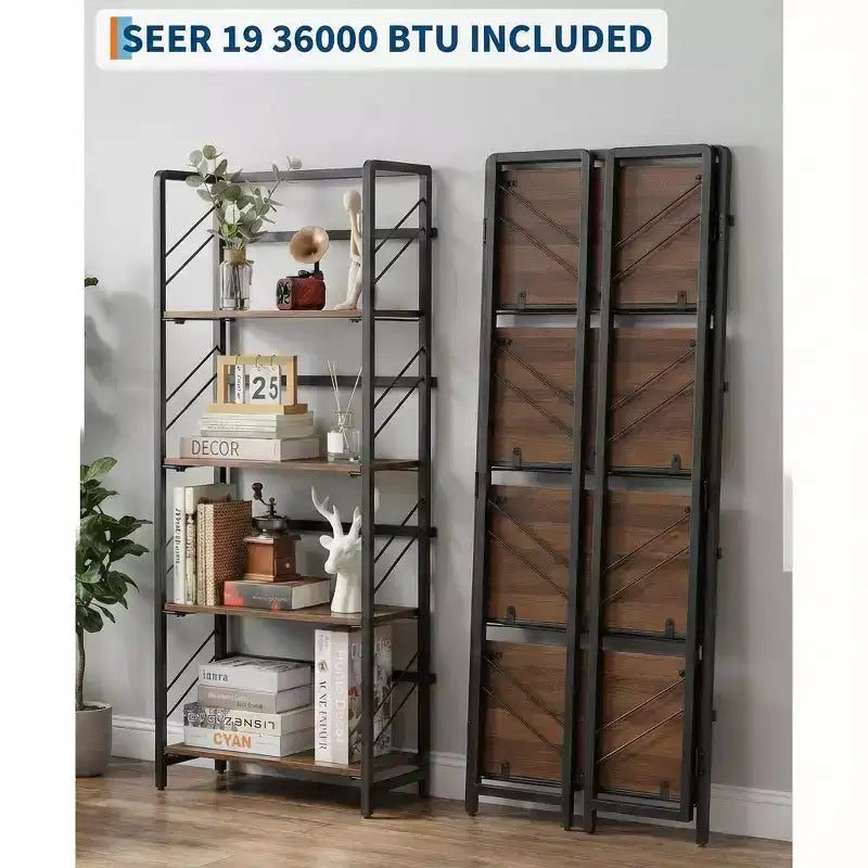 Bibliothèque pliante à 4 niveaux, sans assemblage, bibliothèque vintage, étagères de rangement autoportantes pour bureau à domicile et salle d’étude