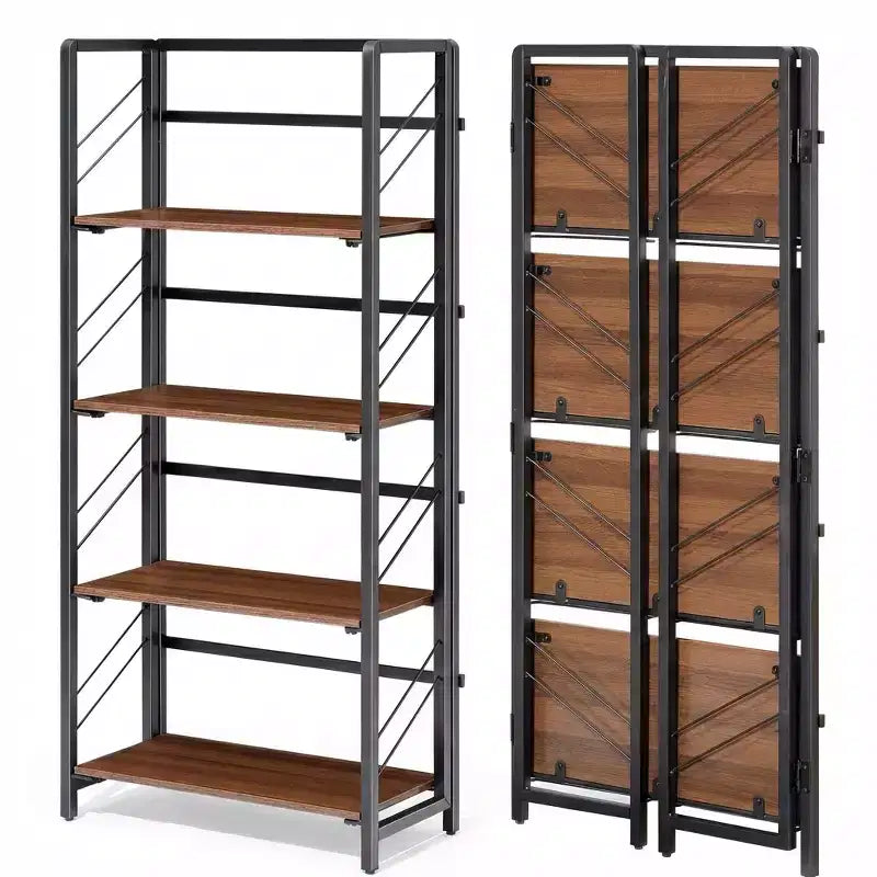 Bibliothèque pliante à 4 niveaux, sans assemblage, bibliothèque vintage, étagères de rangement autoportantes pour bureau à domicile et salle d’étude