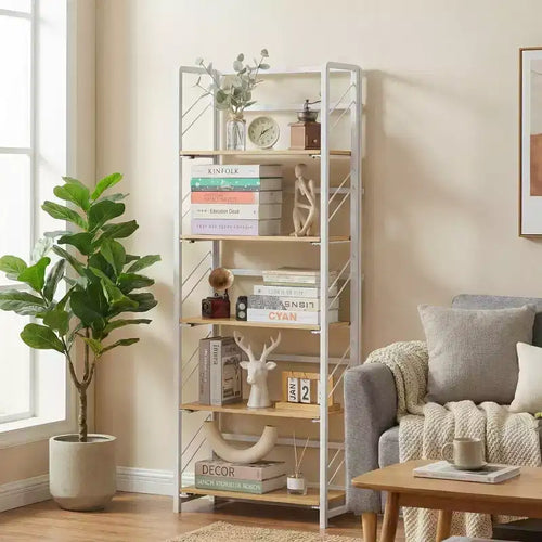Bibliothèque pliante à 4 niveaux, sans assemblage, bibliothèque vintage, étagères de rangement autoportantes pour bureau à domicile et salle d’étude