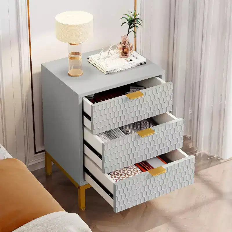 Table de chevet moderne avec 3 tiroirs, blanche, pour chambre à coucher, table d’appoint avec rangements pour canapé