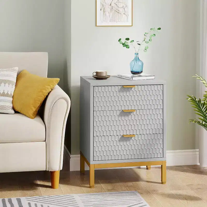 Table de chevet moderne avec 3 tiroirs, blanche, pour chambre à coucher, table d’appoint avec rangements pour canapé