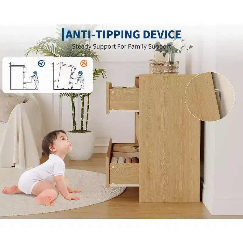 Commode de style campagnard à 6 tiroirs, meuble à tiroirs de 47 pouces de largeur, meuble de rangement en chêne naturel pour chambre, salon ou support TV