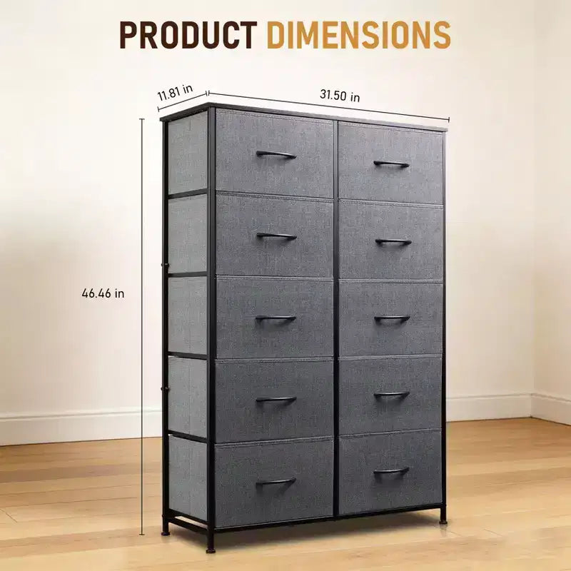 Rangement optimal  Commode haute à 10 tiroirs en métal et tissu  Style industriel moderne  Pour chambre, dressing ou salon