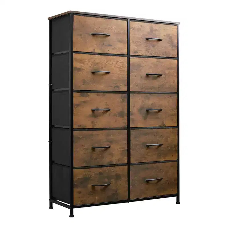 Optimale Organisation  Hohe Kommode mit 10 Schubladen aus Metall und Stoff  Moderner Industriestil  Für Schlafzimmer, Ankleidezimmer und Wohnzimmer