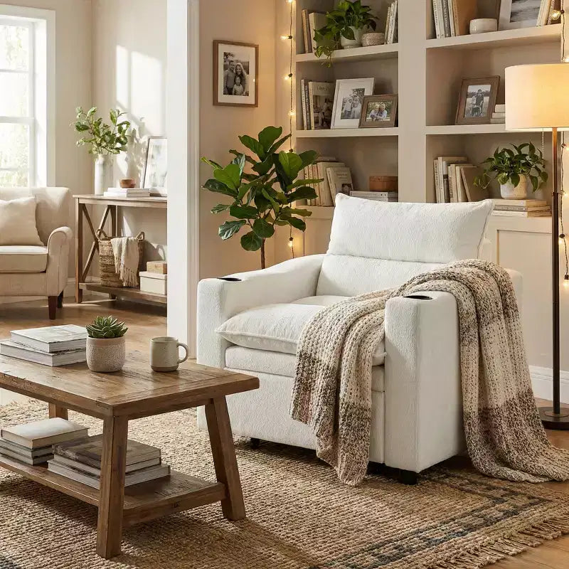 Sillón cama convertible con cama extraíble y portavasos, sillón cama de terciopelo de lichi para sala de estar, habitación de invitados o espacios pequeños, color crema