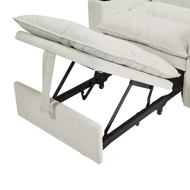 Fauteuil convertible en lit avec lit escamotable et porte-gobelets, fauteuil-lit en velours litchi pour salon, chambre d'amis ou petit espace, couleur crème