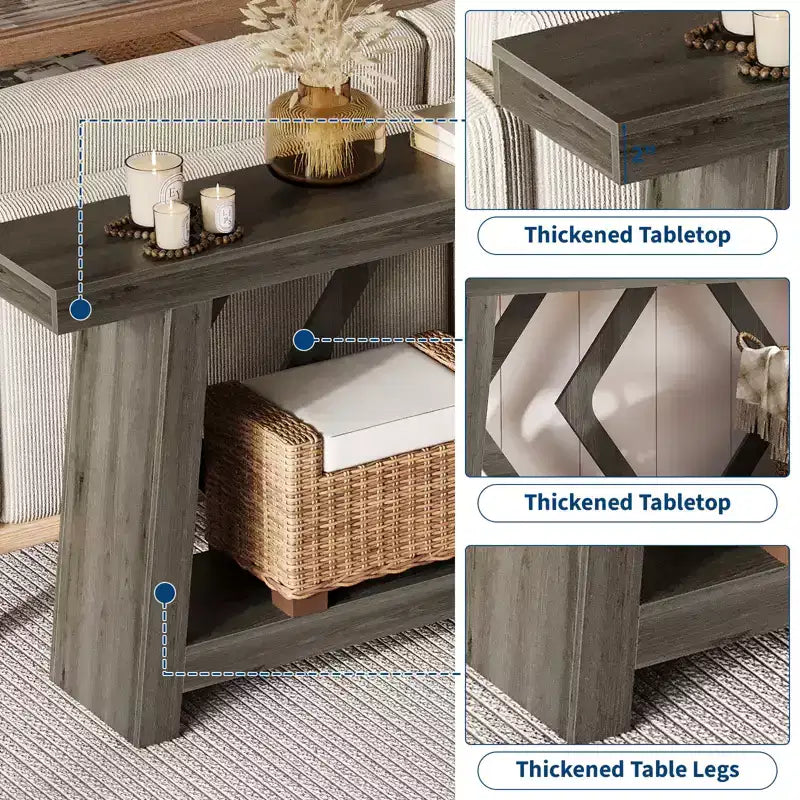 Mesa consola de madera maciza de 70.9, extra larga y estrecha, de 2 niveles, para recibidor, pasillo o sala de estar