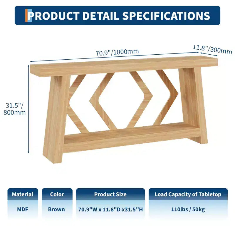 Mesa consola de madera maciza de 70.9, extra larga y estrecha, de 2 niveles, para recibidor, pasillo o sala de estar