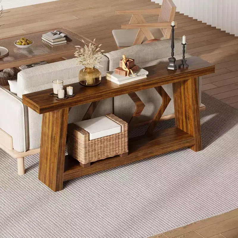 Konsolentisch aus massivem Holz, 180,1 cm, extra lang und schmal, 2 Ebenen, für Eingangsbereich, Flur und Wohnzimmer