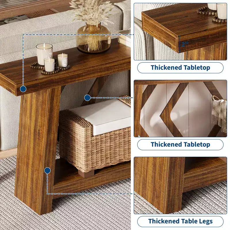 Mesa consola de madera maciza de 70.9, extra larga y estrecha, de 2 niveles, para recibidor, pasillo o sala de estar