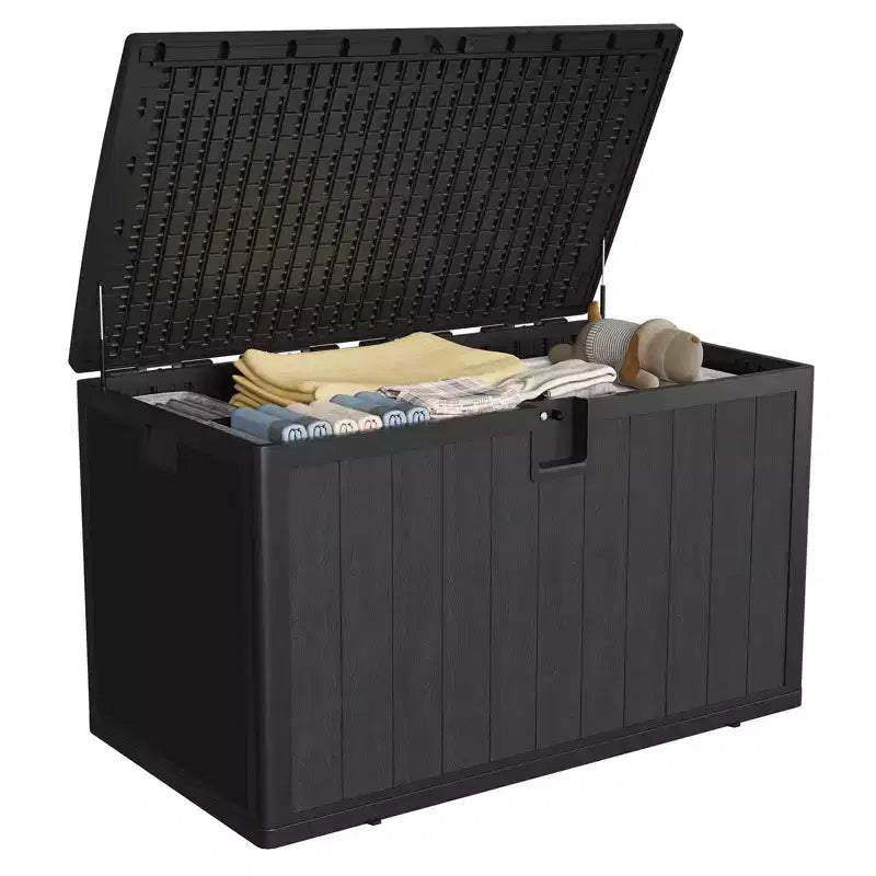 Coffre de terrasse de 130 gallons, rangement extérieur étanche en résine avec couvercle verrouillable, pour coussins de terrasse, outils de jardin et accessoires de piscine, noir