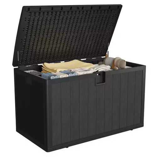Coffre de terrasse de 130 gallons, rangement extérieur étanche en résine avec couvercle verrouillable, pour coussins de terrasse, outils de jardin et accessoires de piscine, noir
