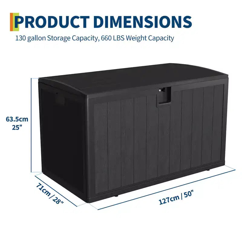 Coffre de terrasse de 130 gallons, rangement extérieur étanche en résine avec couvercle verrouillable, pour coussins de terrasse, outils de jardin et accessoires de piscine, noir